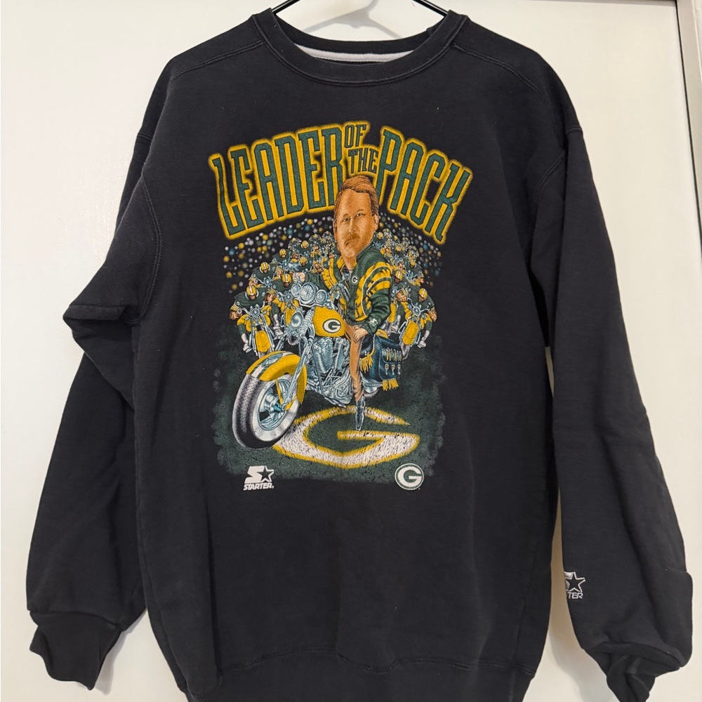 STARTER Vintage Green Bay Packers Graphic Men's Crewneck Sweater